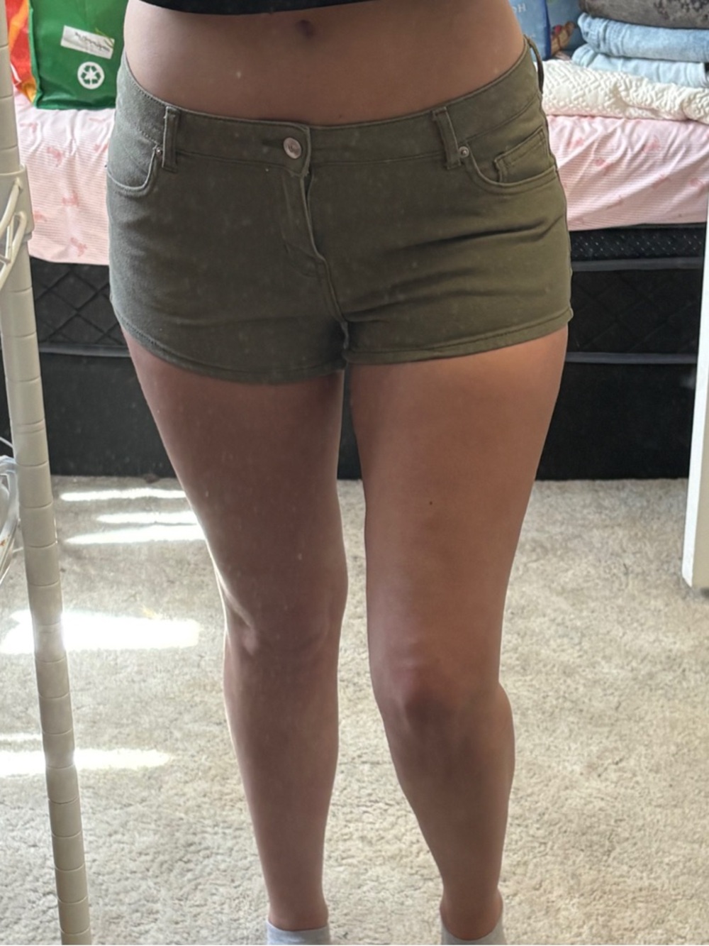 H&M Olive Green Denim Short Shorts